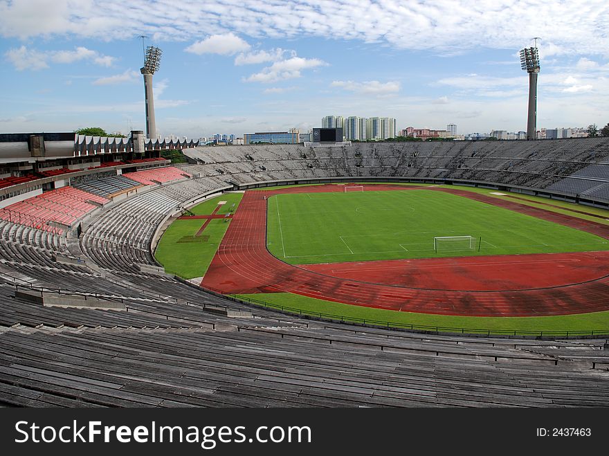 Track, field and seat of a stadium in the city