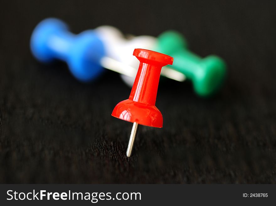 Colorful close up of drawing pins, office stationery. Colorful close up of drawing pins, office stationery
