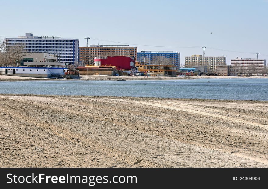 Seashore of Mamaia youth sea resort near Constanta in Romania on the Black Sea. Seashore of Mamaia youth sea resort near Constanta in Romania on the Black Sea