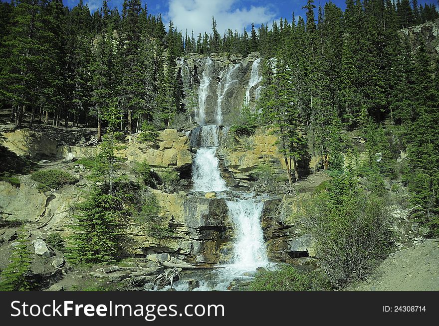 Falls view from Icefield Parkway. Jasper National park. Canada.