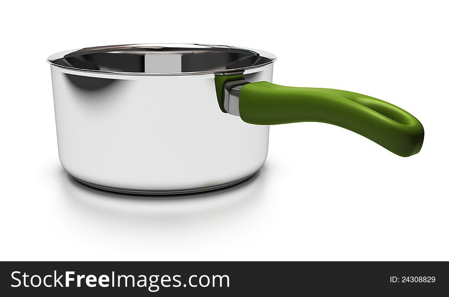 Empty pan over white background with green handle. Empty pan over white background with green handle