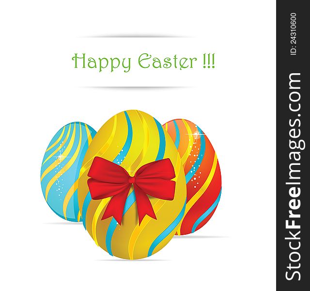 Elegance happy easter egg and red ribbon sign