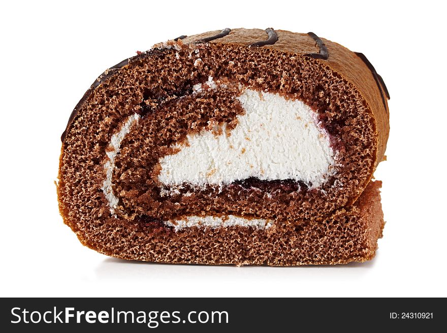 Biscuit, roll, cake on a white background. Biscuit, roll, cake on a white background.