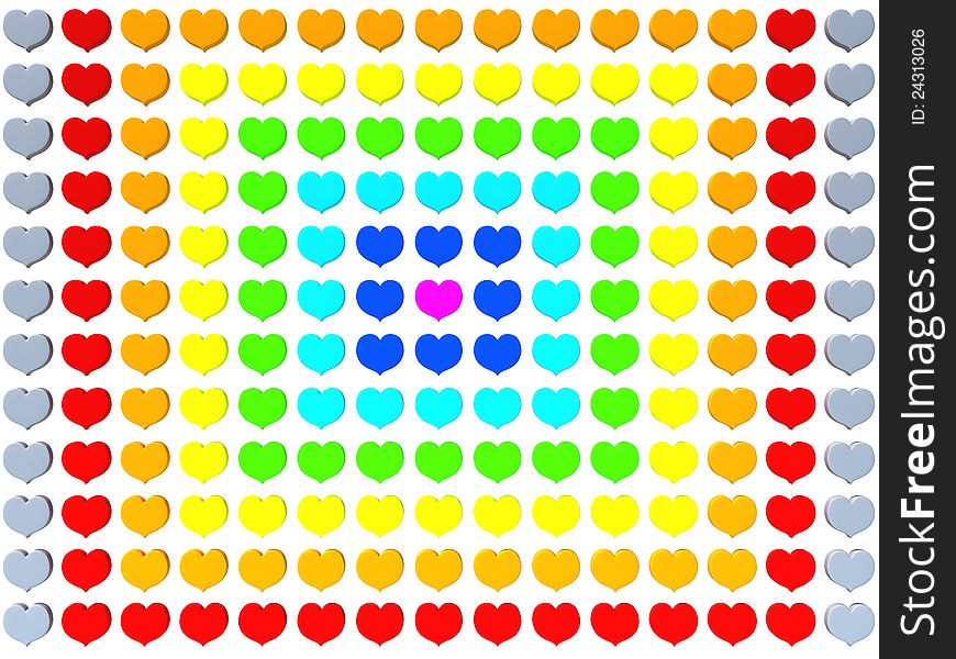 Background of the rainbow hearts, front view