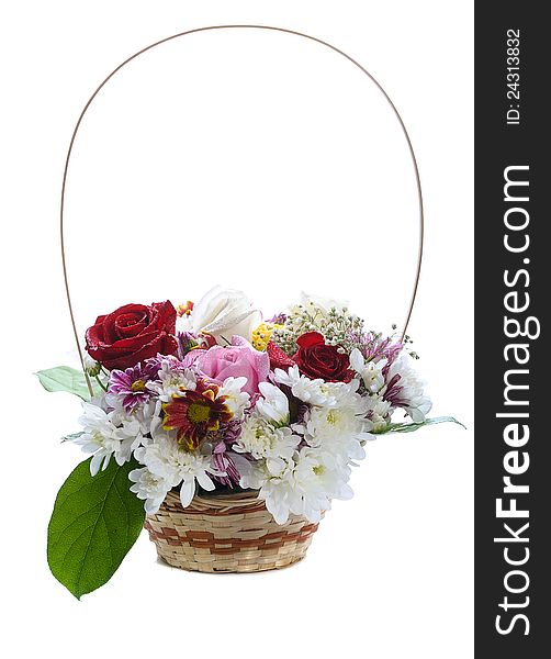 Basket with flowers on white background. Basket with flowers on white background