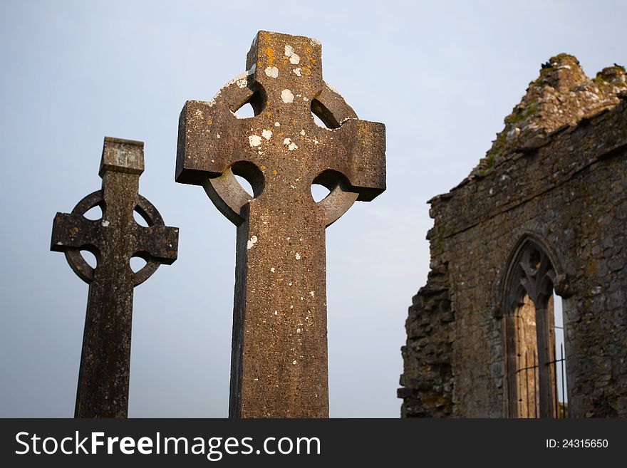 Stone crosses and Athenry Dominican Friary detail,found at 1241,. Stone crosses and Athenry Dominican Friary detail,found at 1241,