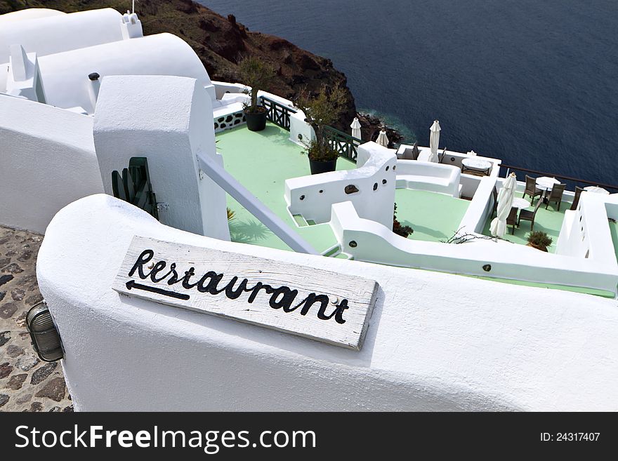 Traditional restaurant at Santorini island in Greece. Traditional restaurant at Santorini island in Greece