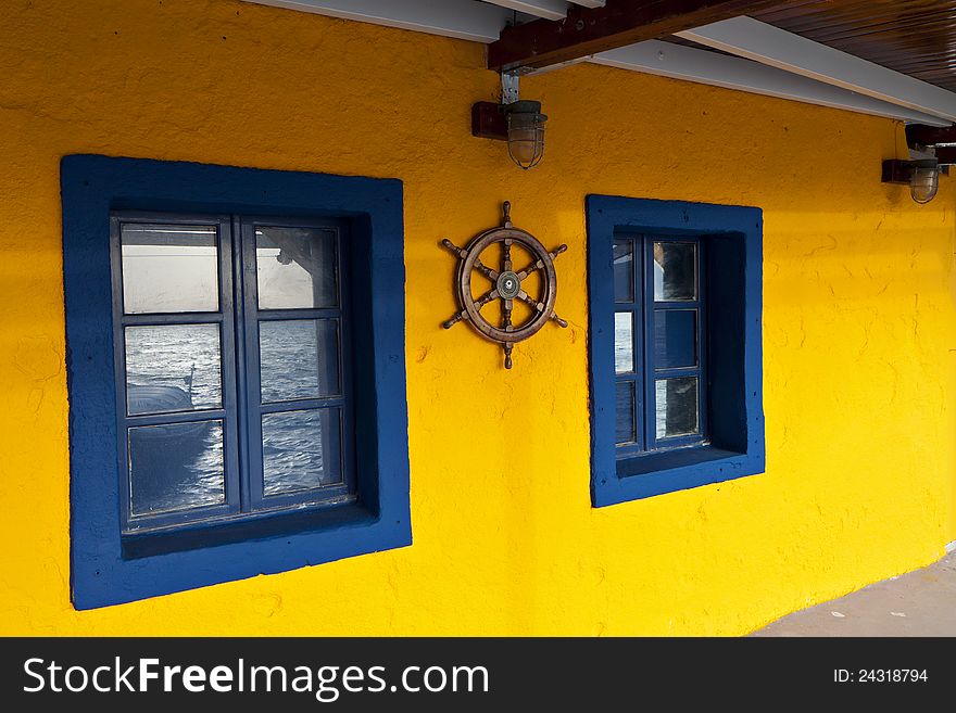 Detail image of a Greek tavern at Santorini island of the Cyclades in aegean sea. Detail image of a Greek tavern at Santorini island of the Cyclades in aegean sea