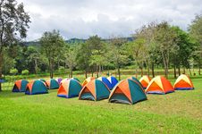 Rows Of Colorful Tent, Forest Campsite Royalty Free Stock Photo Rows Of Colorful Tent, Forest Campsite Royalty Free Stock Photo