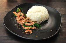 Rice With Stir Fried Hot And Spicy Pork With Basil Stock Photography Rice With Stir Fried Hot And Spicy Pork With Basil Stock Photography