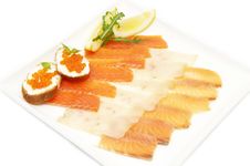 Fish And Sandwiches With Caviar Stock Photo