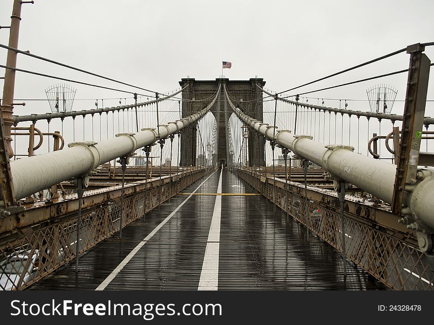 Brooklyn Bridge in a rainy day new york city
