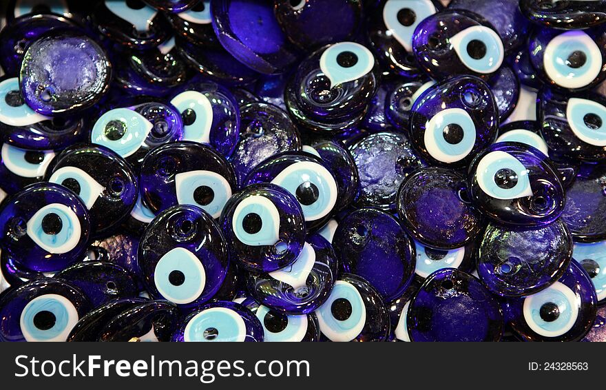 View of evil eye bead. It's a popular object in Turkey.