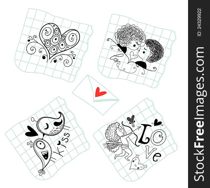 Book graphic sheets with loving characters. Book graphic sheets with loving characters