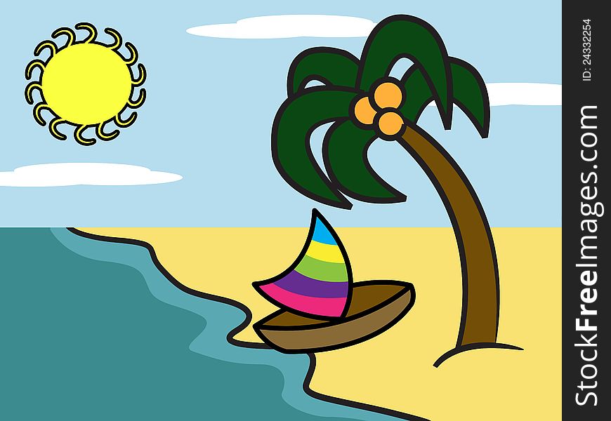 Summer time in beach with yacht and palm tree. Summer time in beach with yacht and palm tree