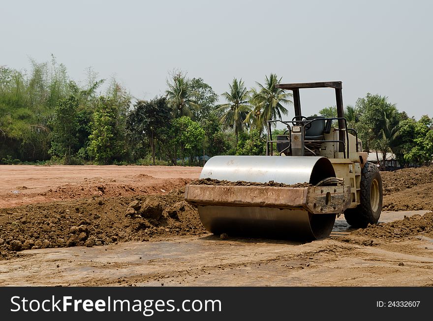 Heavy roller at site work  (road repairing). Heavy roller at site work  (road repairing)