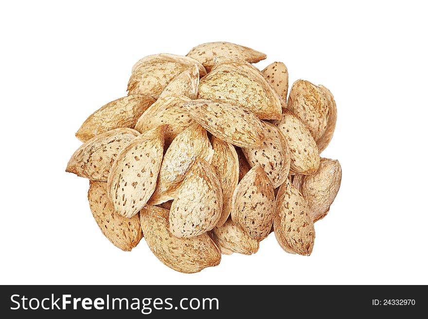 Group of almonds on a white background. Group of almonds on a white background.