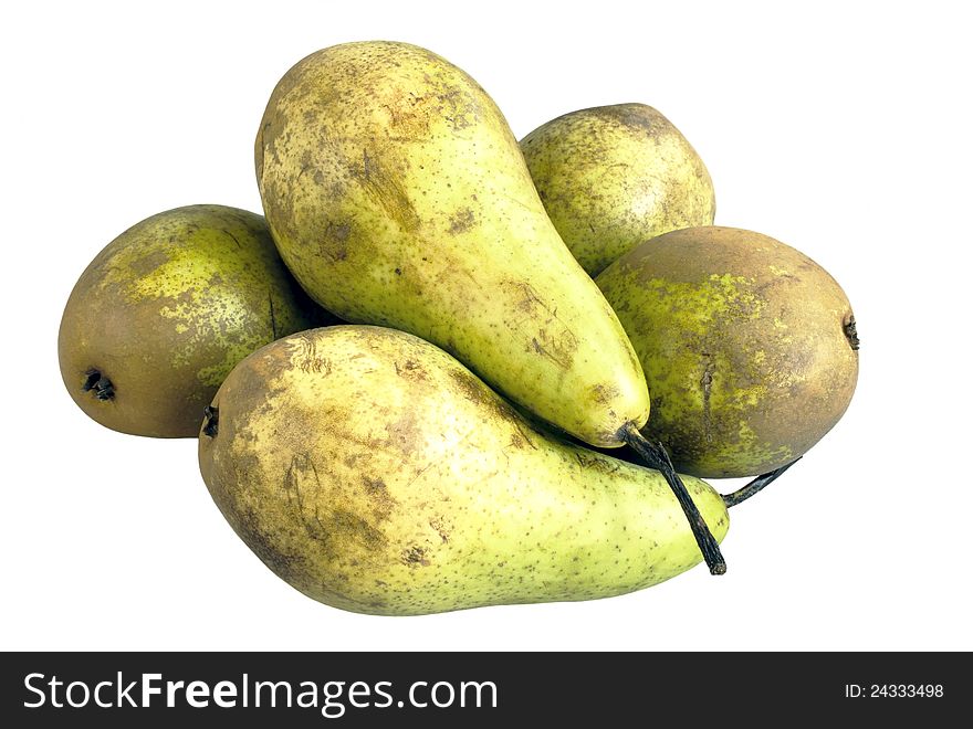 Fresh ripe pears isolated over white background. Fresh ripe pears isolated over white background