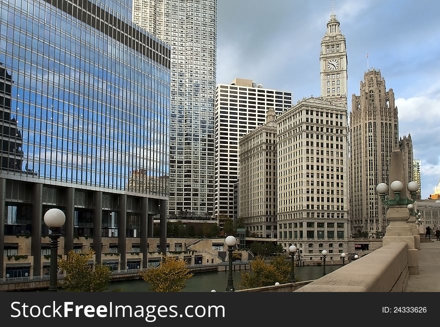 Look at today's Chicago,reflected in the windows of buildings. Look at today's Chicago,reflected in the windows of buildings