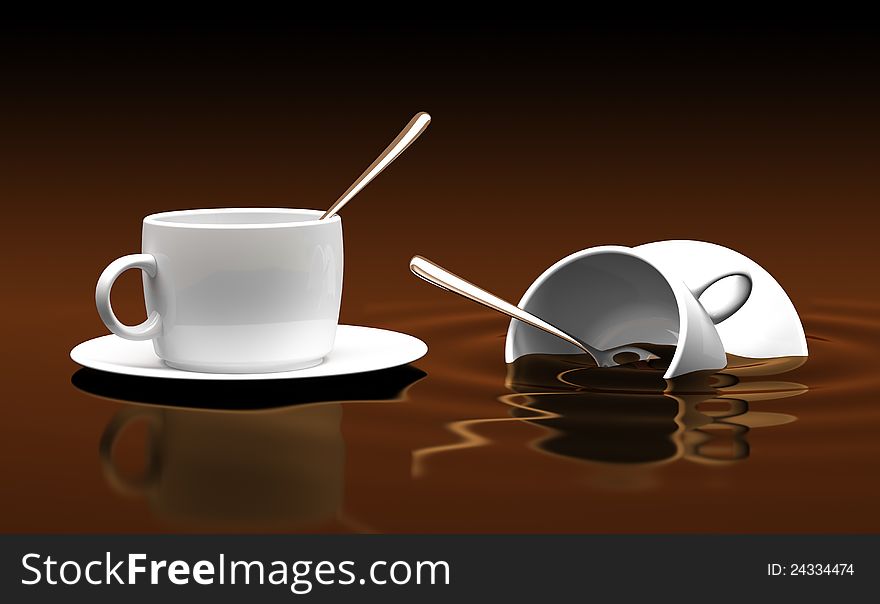Two white cups 3D rendering