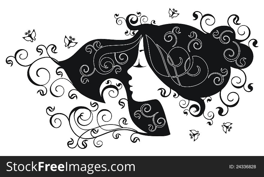 Floral hairstyle silhouette on a white background. Floral hairstyle silhouette on a white background