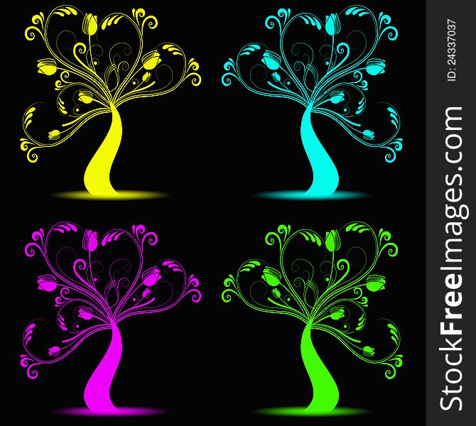 Colorfull abstract arts tree on black background. Colorfull abstract arts tree on black background