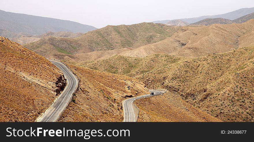 Road from Ouarzazate to Marrakesh through Atlas mountains. Road from Ouarzazate to Marrakesh through Atlas mountains