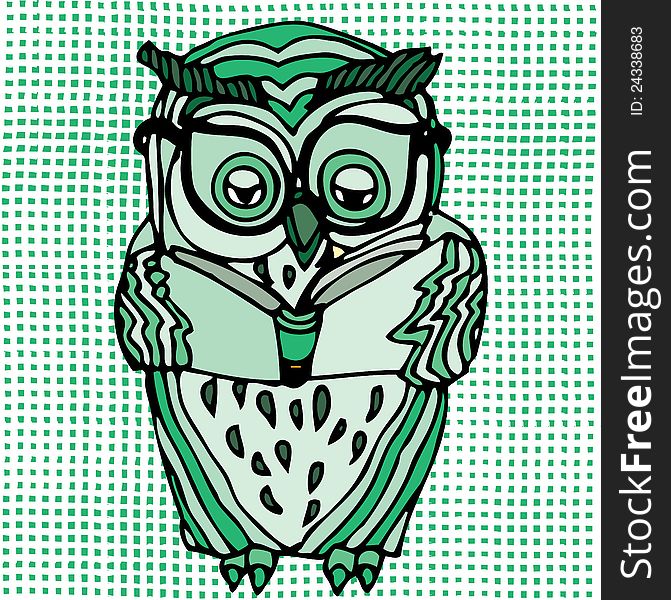 Vivid illustration of owl- green- white combination