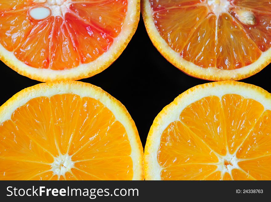 Macro shoot of a cut oranges