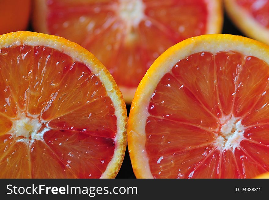 Macro shoot of a cut oranges