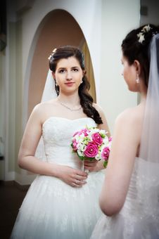 Happy Bride With Wedding Bouquet Stock Image Happy Bride With Wedding Bouquet Stock Image