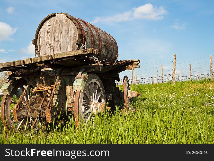 Old wooden tanker for the transport of wine. Old wooden tanker for the transport of wine