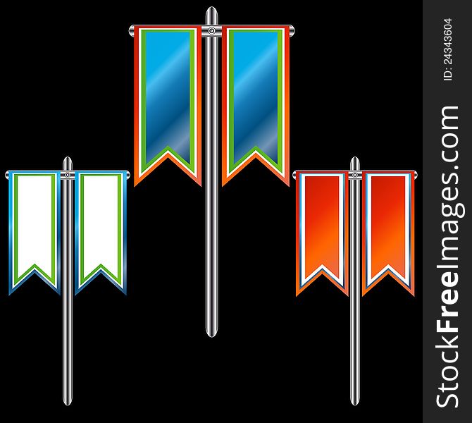 Three multi-colored banners on the iron basis. Three multi-colored banners on the iron basis
