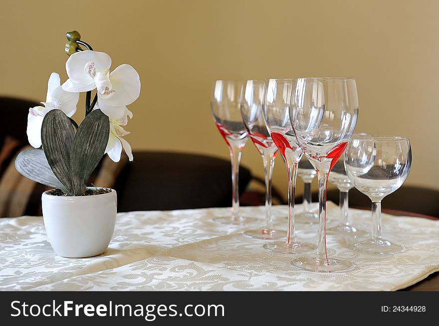 White orchid and champagne glass