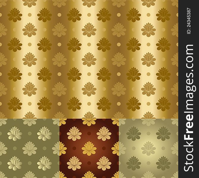 Seamless gold and silver floral pattern in four color combinations. Seamless gold and silver floral pattern in four color combinations