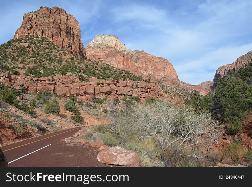 Spectacular rock formations in Zion National Park. Spectacular rock formations in Zion National Park.