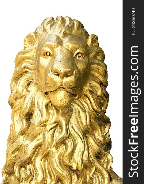 Golden lion stone on white background. Golden lion stone on white background