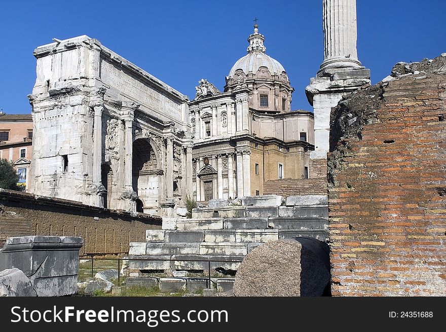The ancient ruins of Rome, the Forum Romano, Italia. The ancient ruins of Rome, the Forum Romano, Italia