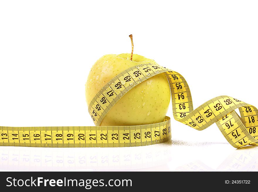 Diet Concept. Apple With Measuring Tape