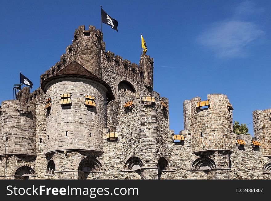 Medieval towers of castle Gravenshteyn in Gent, Belgium