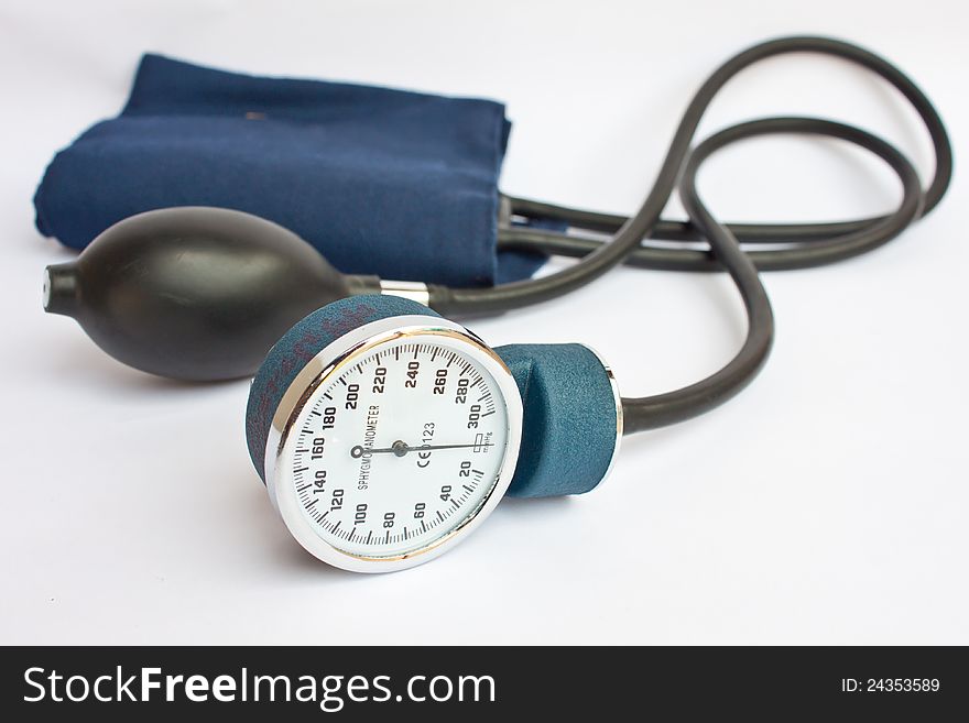 Medical sphygmomanometer for blood pressure control on white background. Medical sphygmomanometer for blood pressure control on white background