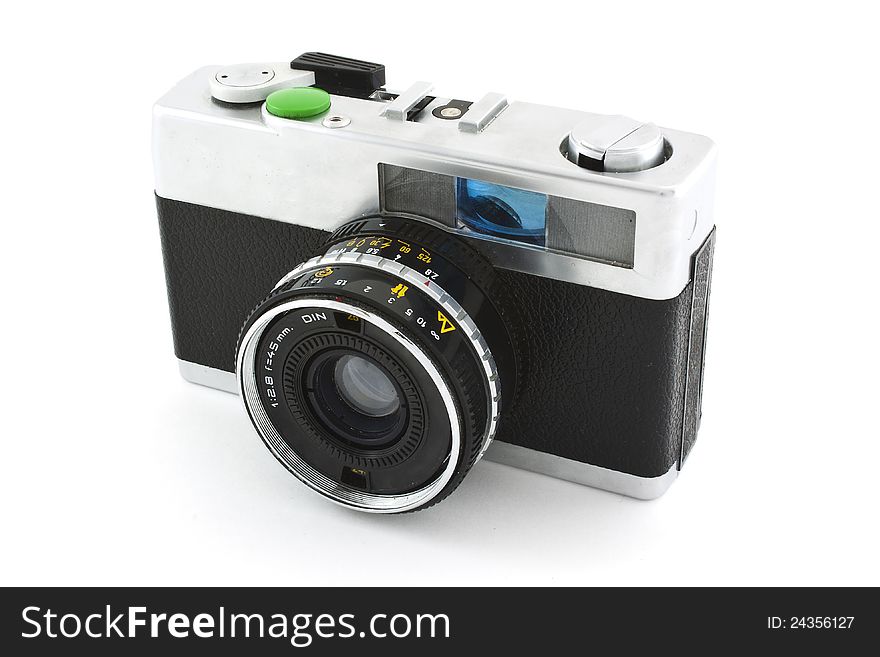 Old photo camera isolated on white background