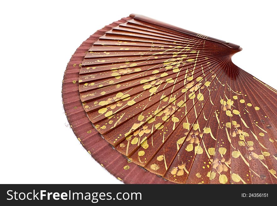 Red and golden open fan over white background. Red and golden open fan over white background