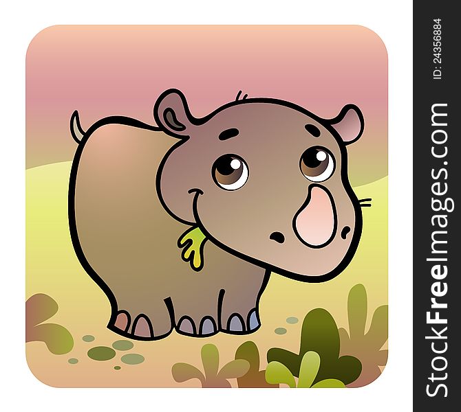 vector illustration of friendly rhino in savanna