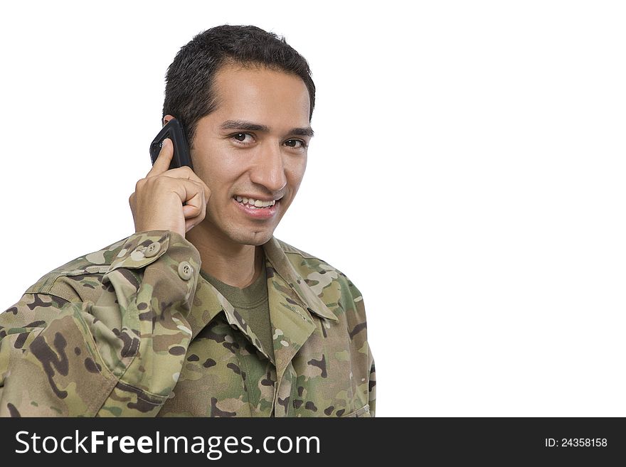 Latino Military Man With Cellphone