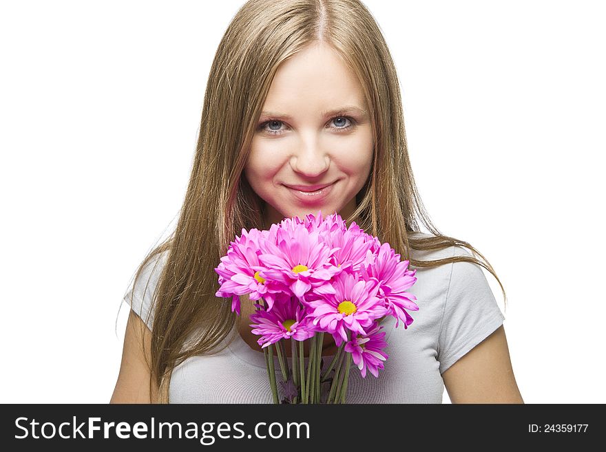 Sexy Blond Woman with Flowers