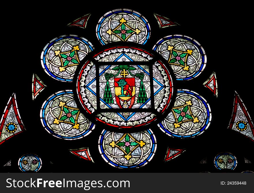 Notre Dame de Paris stained glass window. Notre Dame de Paris stained glass window