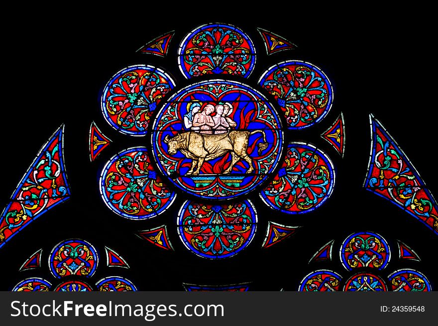 Notre Dame de Paris stained glass window. Notre Dame de Paris stained glass window