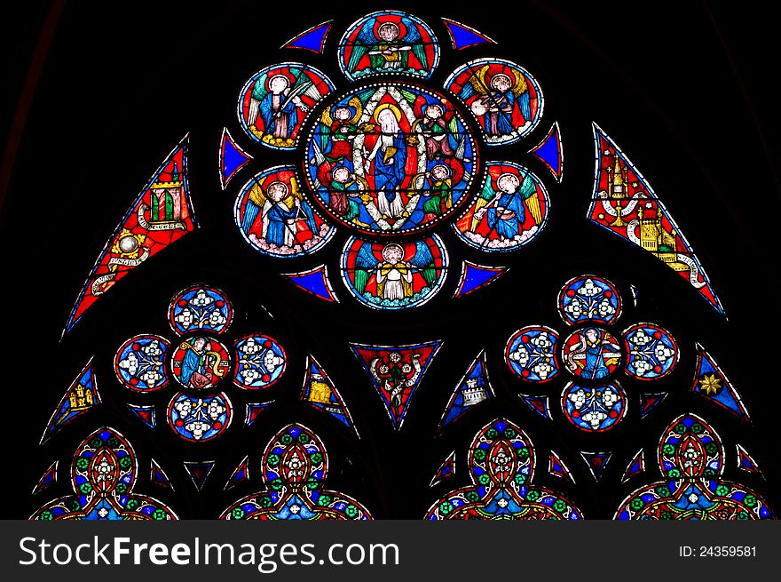 Notre Dame de Paris stained glass window. Notre Dame de Paris stained glass window