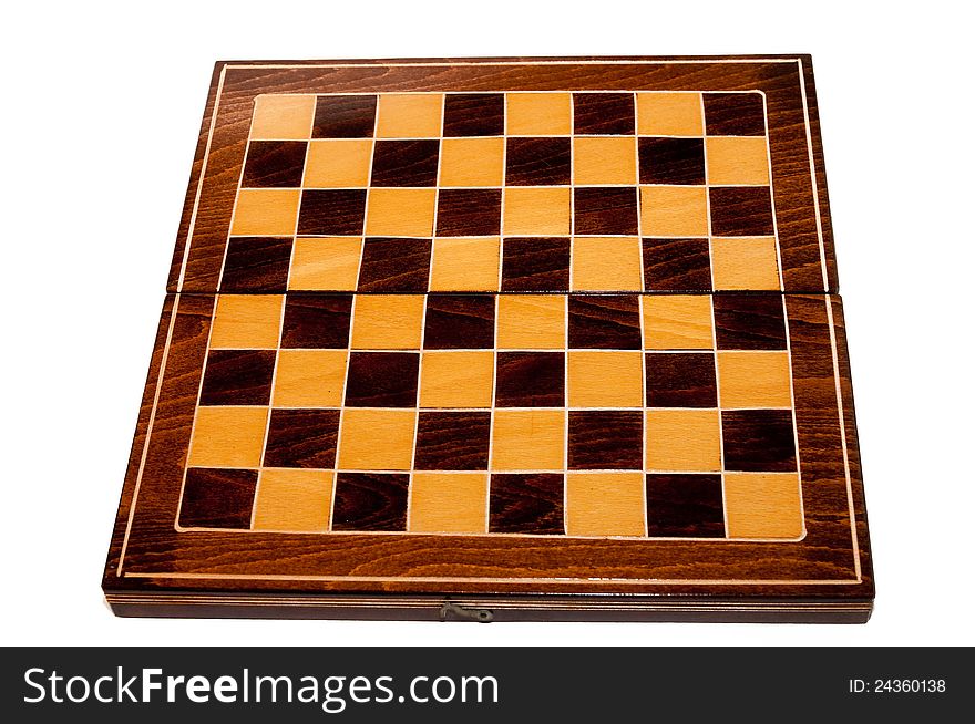 Empty wooden chess board isolated on white background. Empty wooden chess board isolated on white background